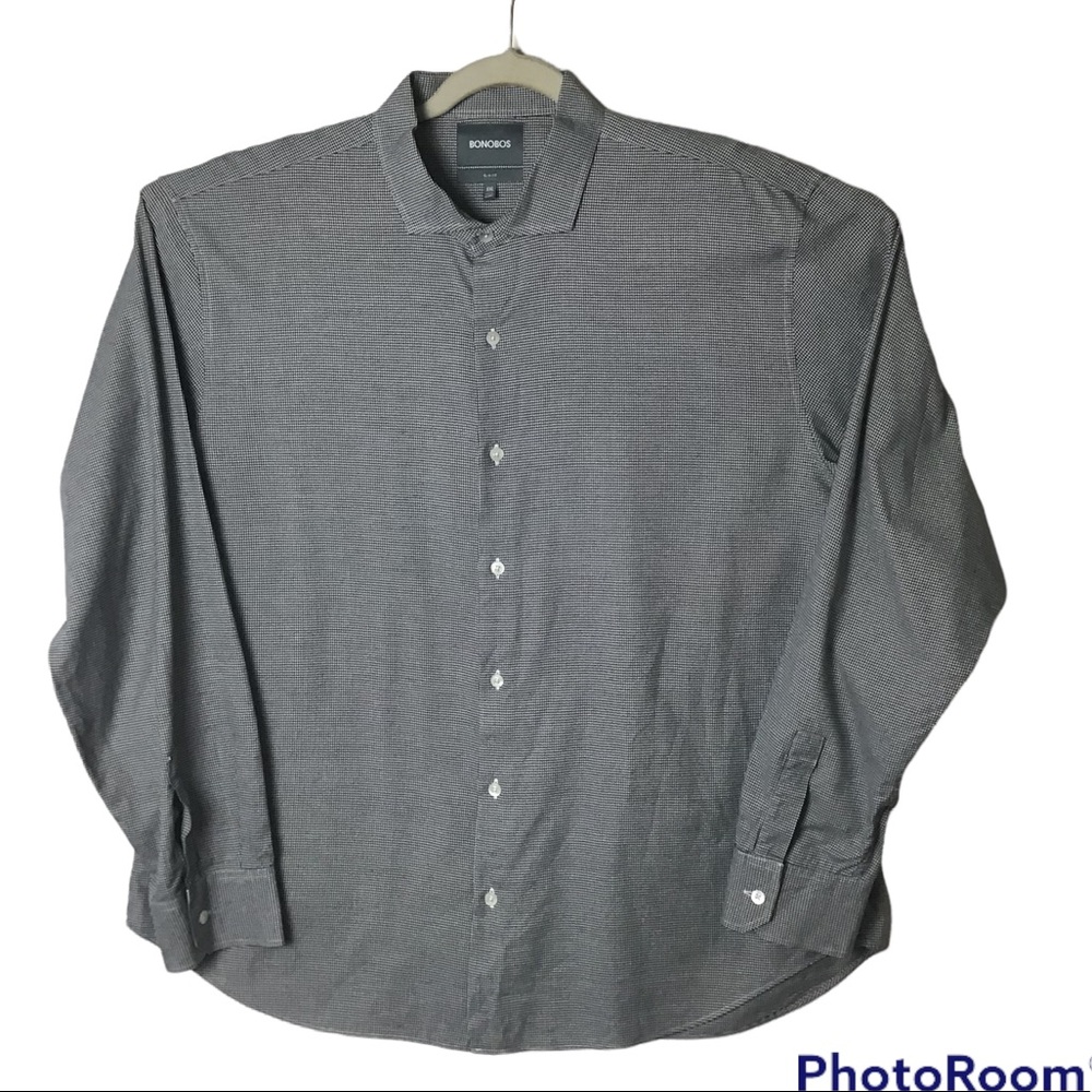 Bonobos blue houndstooth check slim fit long sleeve button up shirt. 2XL